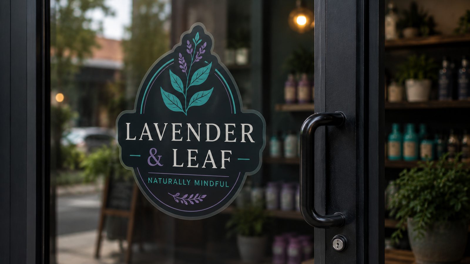 Custom die-cut static cling in the exact shape of a brand logo on a glass window, no visible background